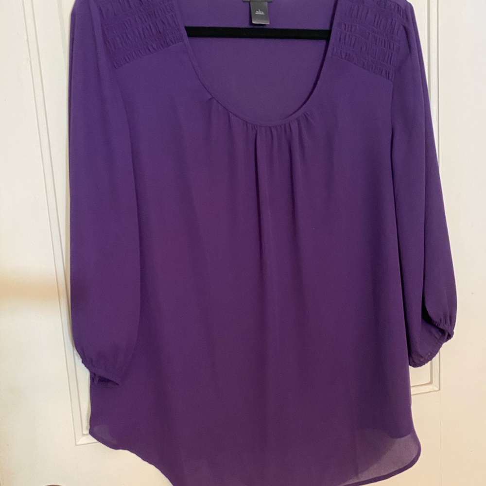 Ann Taylor Deep Purple Blouse W/ Shirred Shoulder